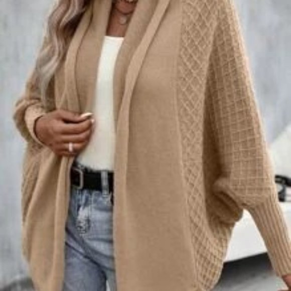 Shein Shawl Collar Batwing Sleeve Textured Knit Cardigan - Picture 3 of 3